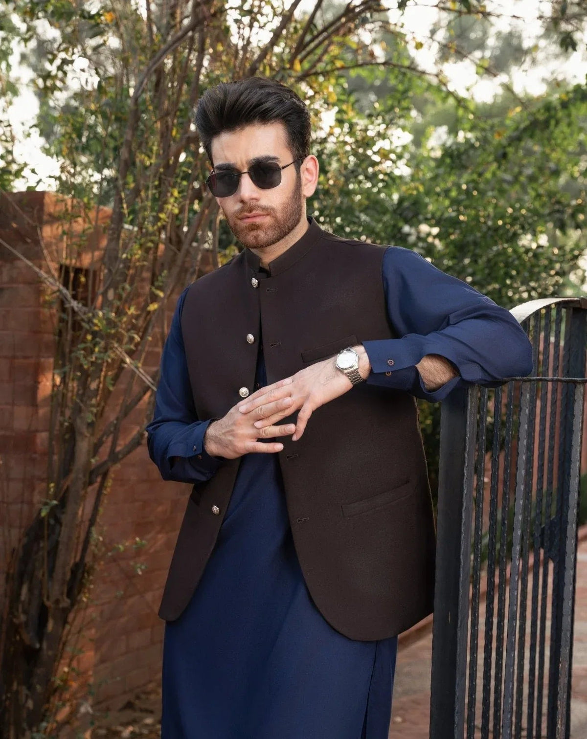 Dark Brown Suiting Waistcoat - Round Cut - Men