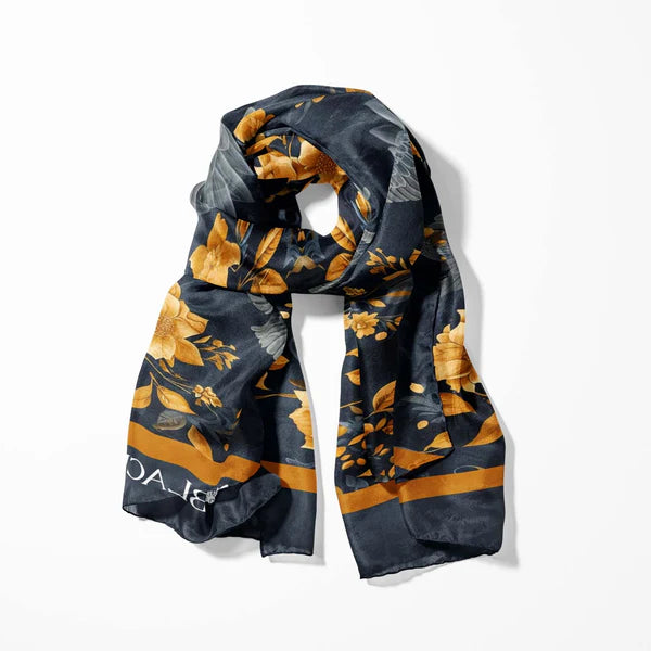 BLACK WOLF - GOLD HUMMINGBIRDS MEN SCARF - Black Wolf