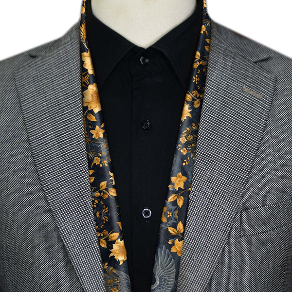 BLACK WOLF - GOLD HUMMINGBIRDS MEN SCARF - Black Wolf