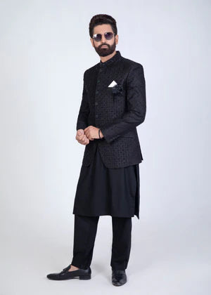 MENS BLACK EMBROIDED PRINCE COAT YSP25 - Yes the instyle