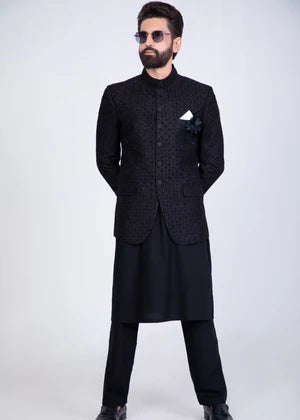 MENS BLACK EMBROIDED PRINCE COAT YSP25 - Yes the instyle