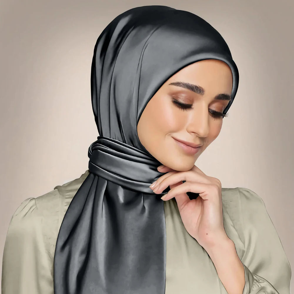 BLACK WOLF - LUXURY GLOSSY SILK WOMEN HIJAB – PREMIUM COLLECTION -