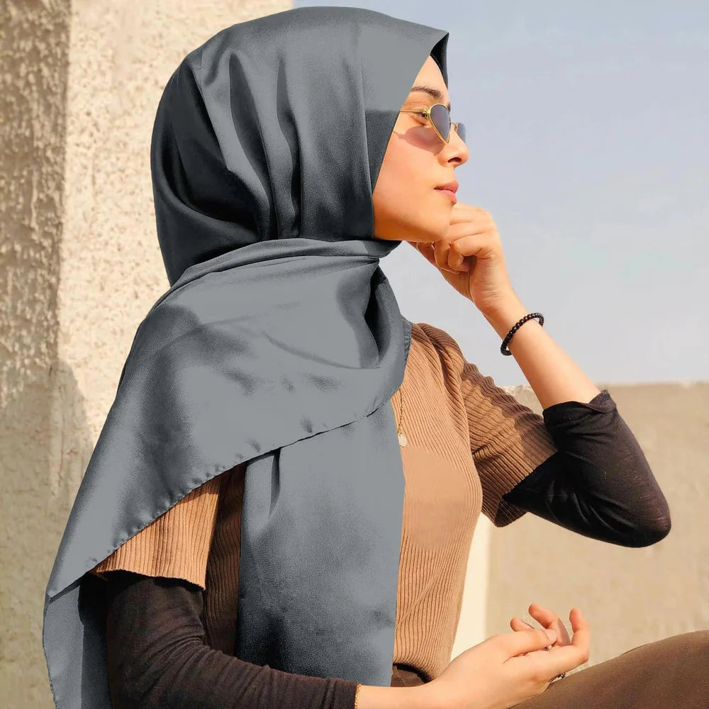 BLACK WOLF - LUXURY GLOSSY SILK WOMEN HIJAB – PREMIUM COLLECTION -
