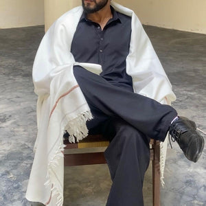 Kamaal Khan Swati Dhussa Shawl - White