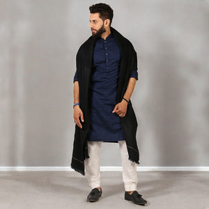 Kamaal Khan Kashmiri Soft & Warm Wool Shawl For Men - Black