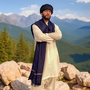 Kamaal Khan Swati Dhussa Shawl For Men - Navy Blue