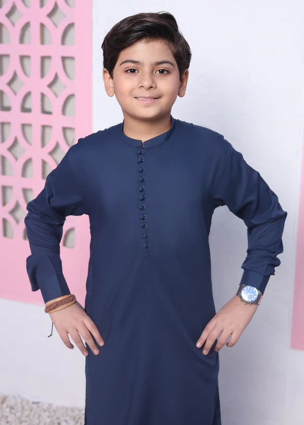Oxford Blue Round Button kurta trouser KT 52 - Hassan Jee
