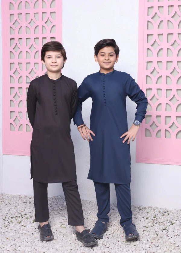 Oxford Blue Round Button kurta trouser KT 52 - Hassan Jee