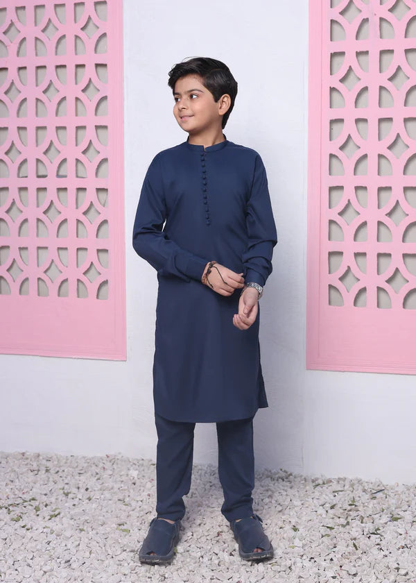Oxford Blue Round Button kurta trouser KT 52 - Hassan Jee