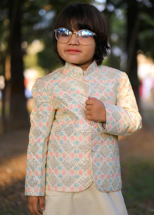 Cream White Prince coat suit - p20