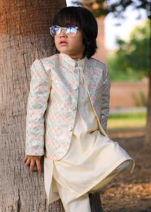 Cream White Prince coat suit - p20