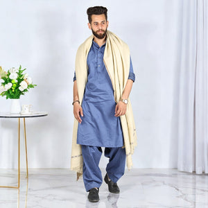 Kamaal Khan Kashmiri Fusion Dhussa Shawl - Creame White