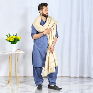 Kamaal Khan Kashmiri Fusion Dhussa Shawl - Creame White