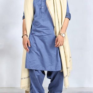 Kamaal Khan Kashmiri Fusion Dhussa Shawl - Creame White