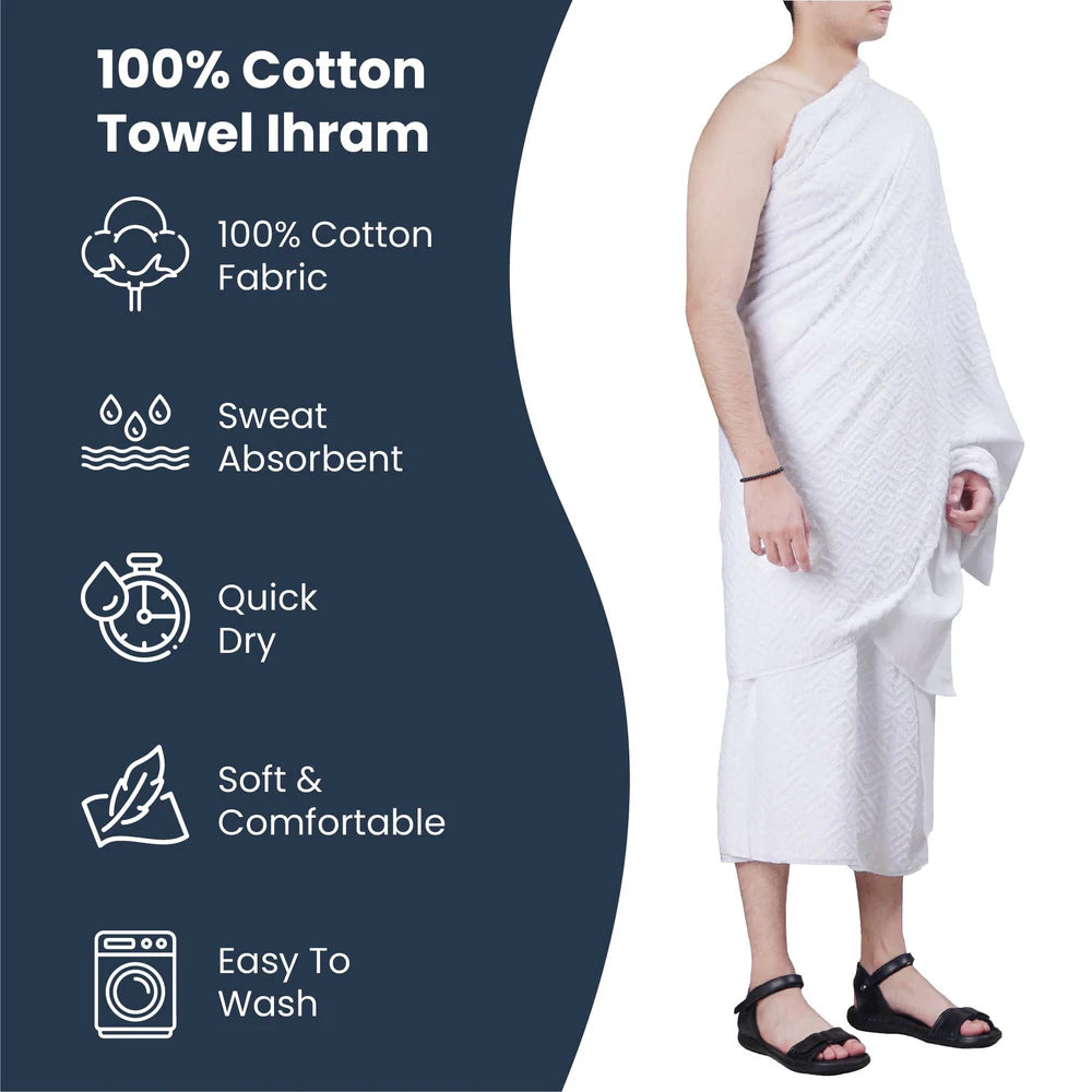 Ihram / Ehram Towel For Hajj & Umrah - 2 Piece Set- 100% Cotton - Divinely Crafted