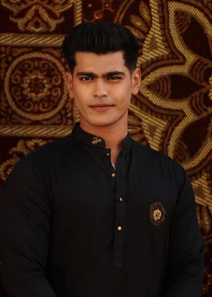 J Pardesi Black phantom kurta pajama.