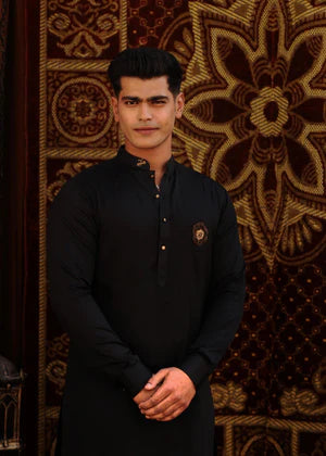 J Pardesi Black phantom kurta pajama.