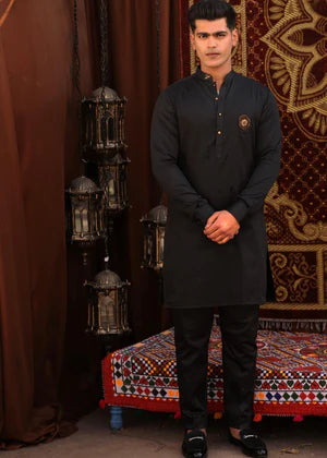 J Pardesi Black phantom kurta pajama.