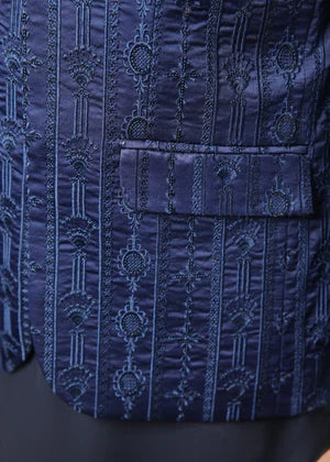 Navy Blue Sequin Embroidered Prince Coat - Men - Abdullah Amin By Muraqsh