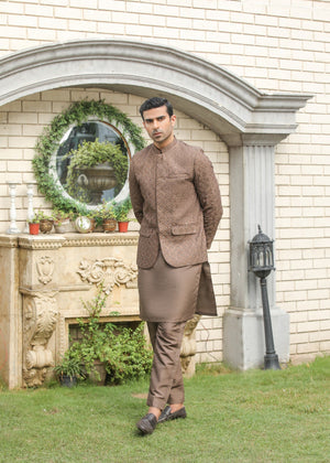 Abdullah Amin By Muraqsh Brown Sequin Embroidered Prince Coat - Men