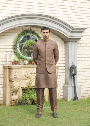 Abdullah Amin By Muraqsh Brown Sequin Embroidered Prince Coat - Men