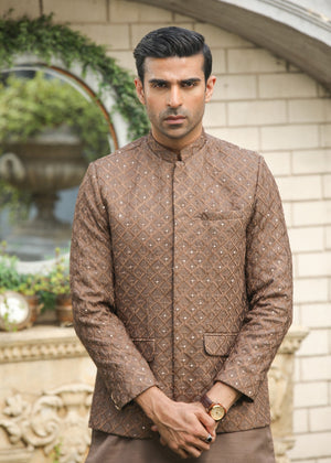 Abdullah Amin By Muraqsh Brown Sequin Embroidered Prince Coat - Men