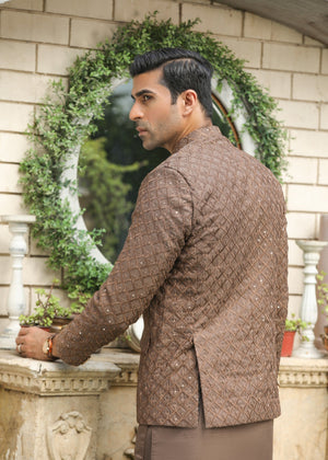 Abdullah Amin By Muraqsh Brown Sequin Embroidered Prince Coat - Men