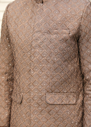 Abdullah Amin By Muraqsh Brown Sequin Embroidered Prince Coat - Men