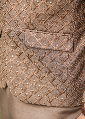 Abdullah Amin By Muraqsh Brown Sequin Embroidered Prince Coat - Men