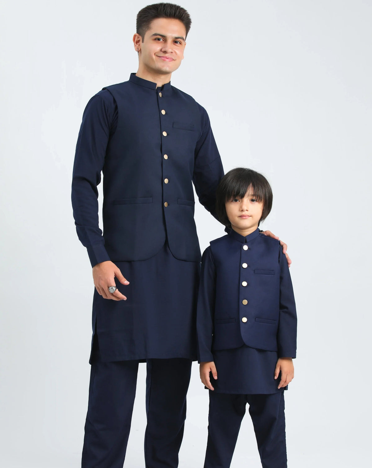 Navy Blue Kurta Trouser with Suiting Waistcoat - Round Cut - Men