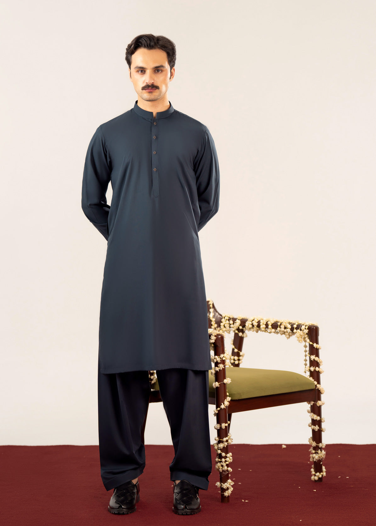 Midnight Blue Blended Kameez Shalwar - Men