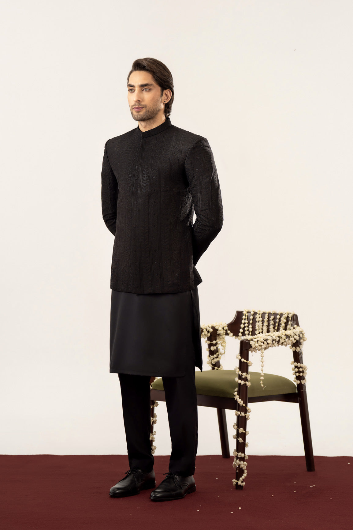 Black Kurta Trouser with Embroidered Prince Coat - 3PC