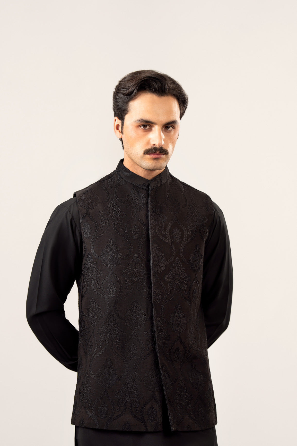 Black Kurta Trouser with Embroidered Waistcoat - 3PC