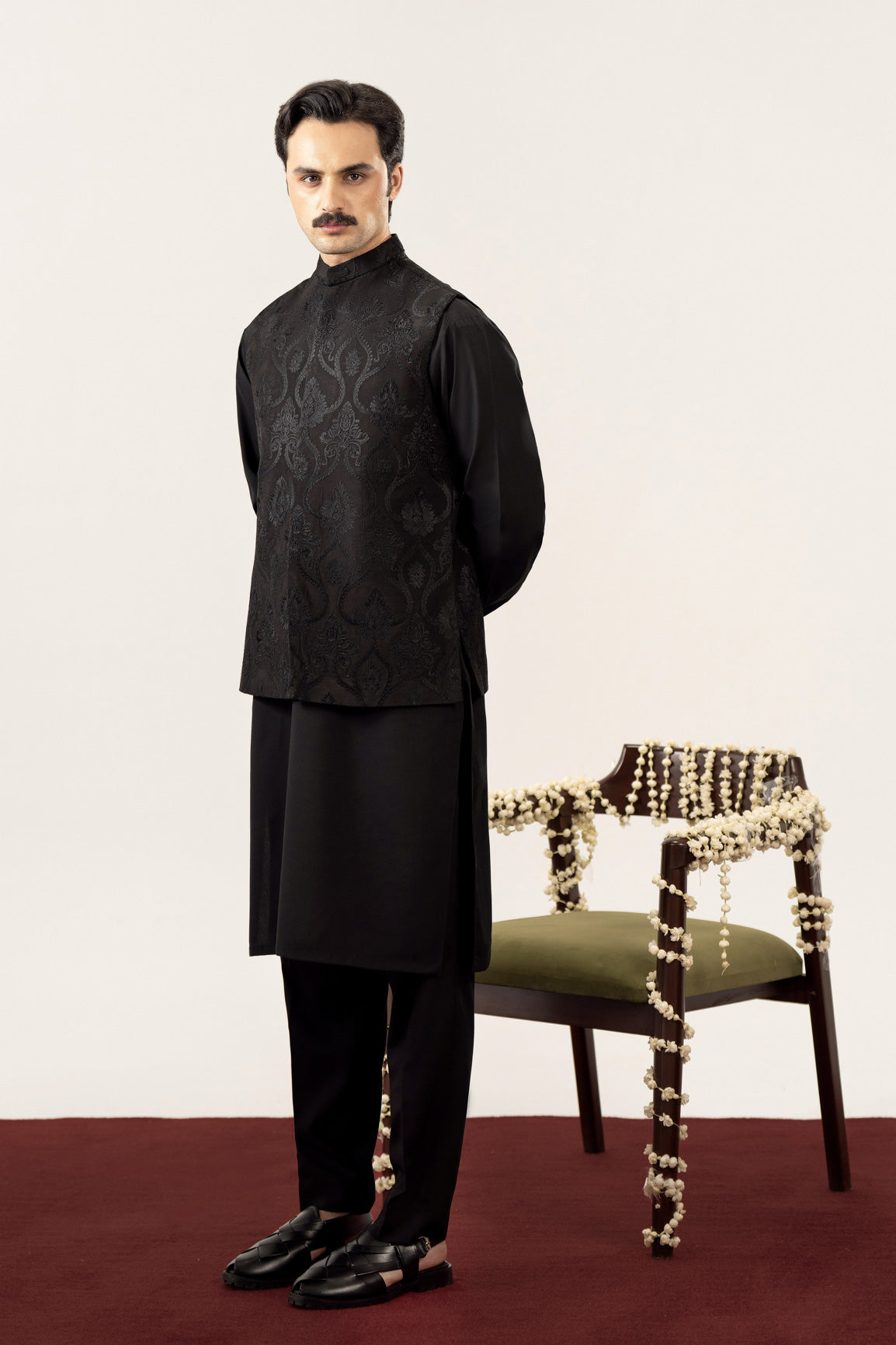 Black Kurta Trouser with Embroidered Waistcoat - 3PC