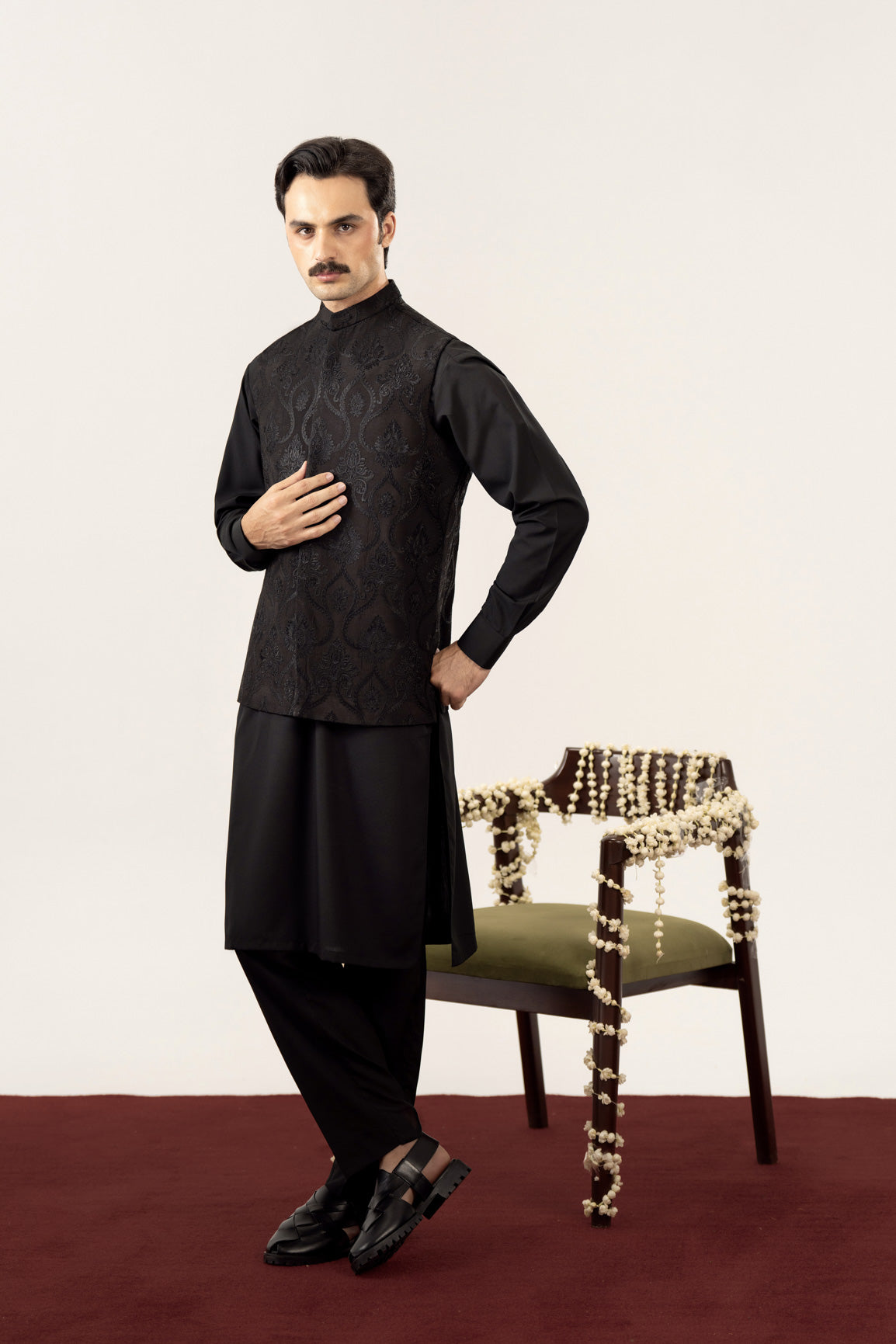 Black Kurta Trouser with Embroidered Waistcoat - 3PC