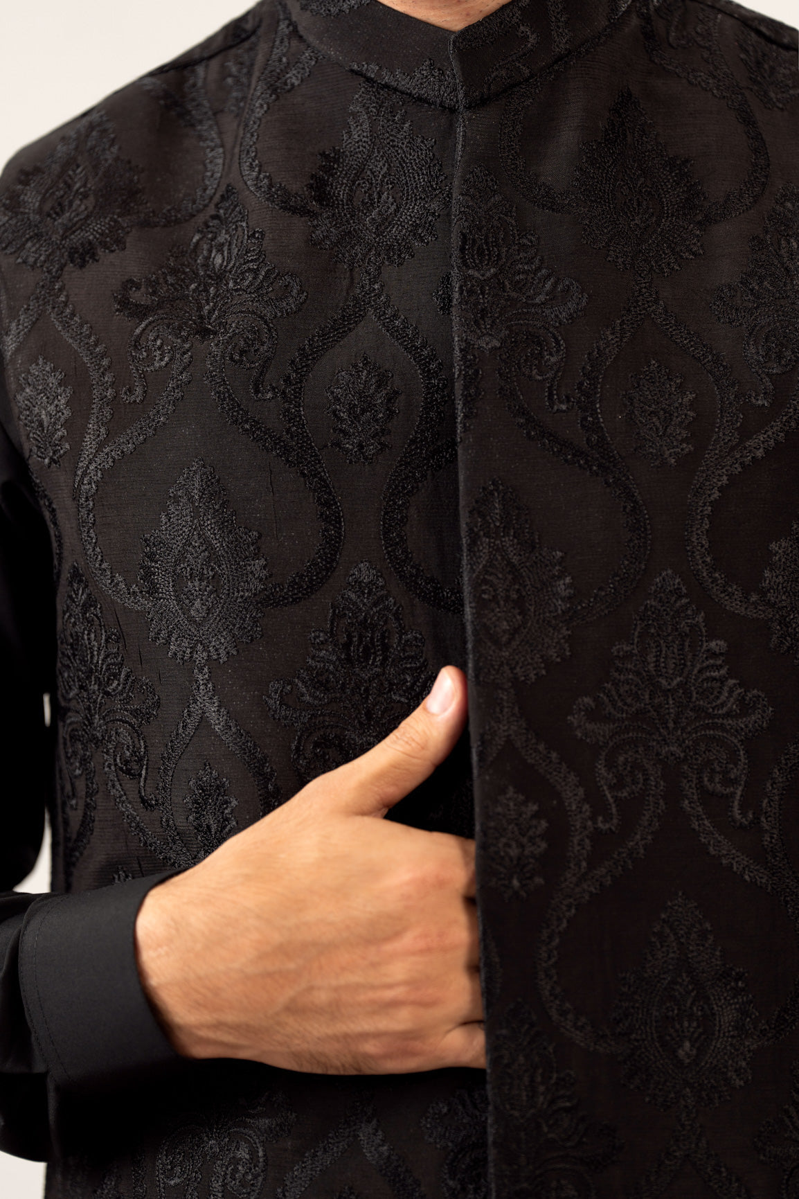 Black Kurta Trouser with Embroidered Waistcoat - 3PC