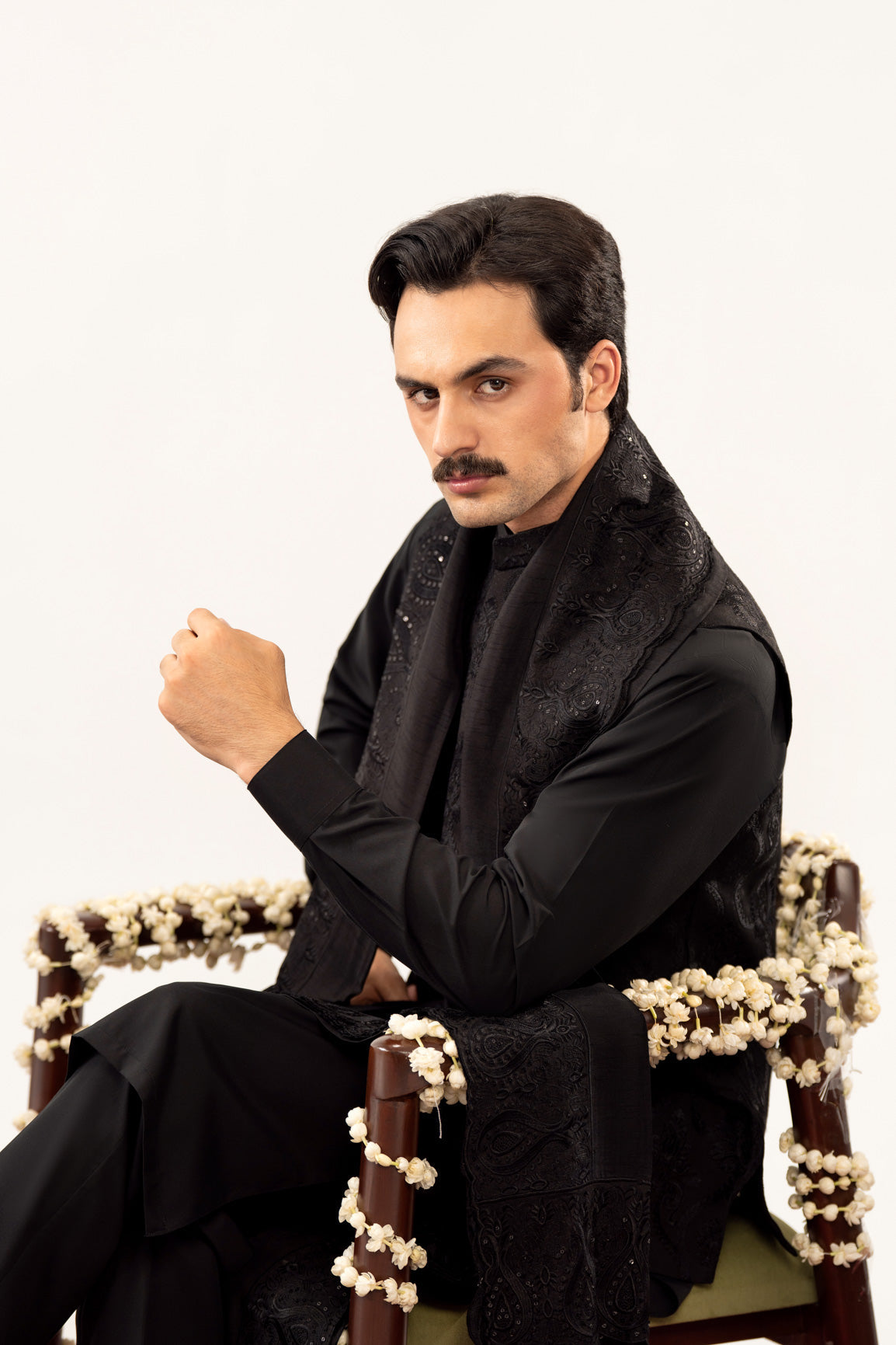 Black Kurta Trouser with Embroidered Waistcoat - 3PC