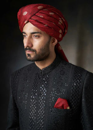 Jet black Talisman - All embroidered Sherwani - House Of Arsalan Iqbal