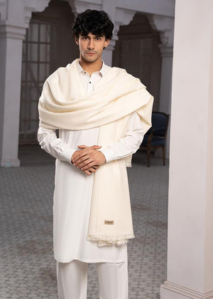 Abdullah Amin By Muraqsh Off White Wool Shawl