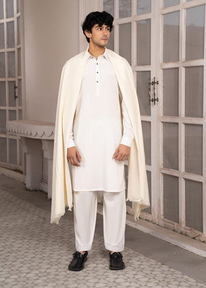 Abdullah Amin By Muraqsh Off White Wool Shawl