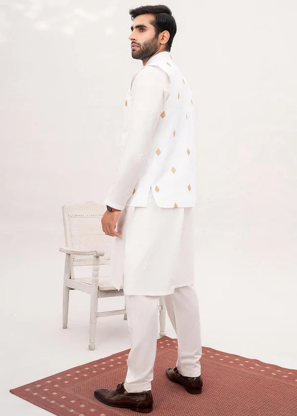 White Embroidered Booti Waistcoat - HK Fashion