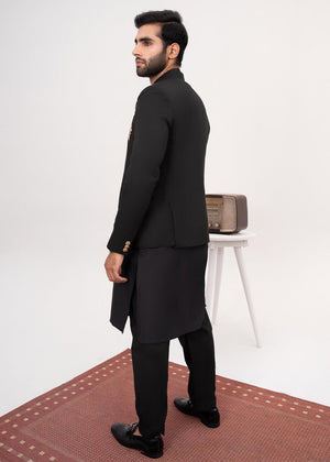 HK Fashion Black Embroidered Prince Coat