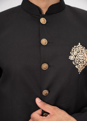 HK Fashion Black Embroidered Prince Coat