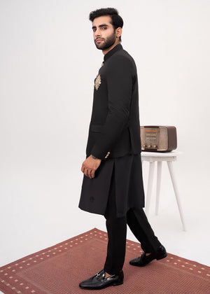 HK Fashion Black Embroidered Prince Coat