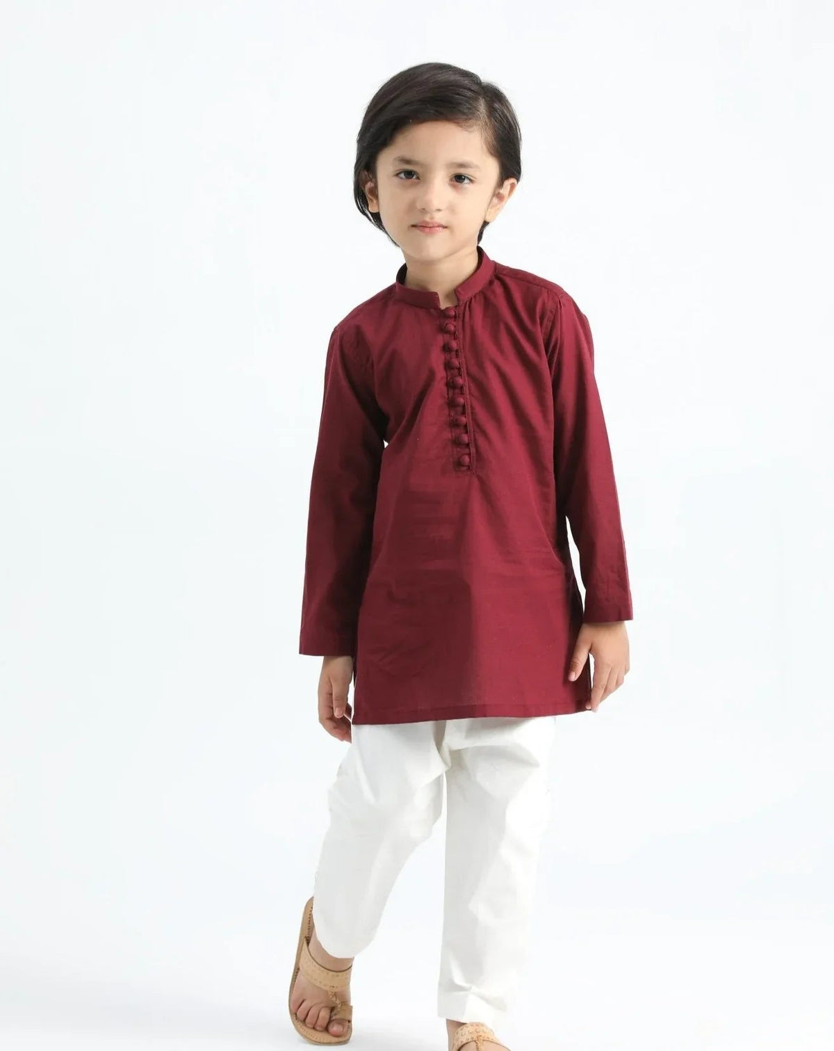 Maroon Cotton Kurta Trouser - Kids