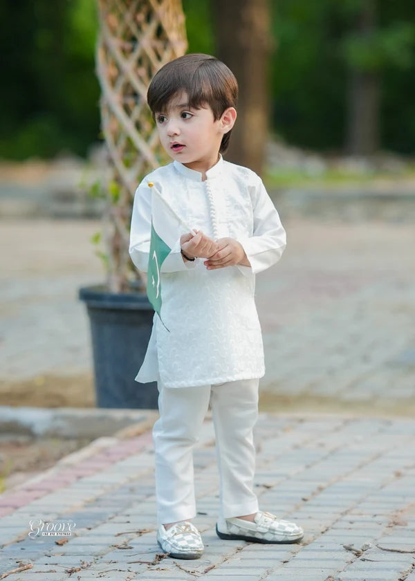 White chicken Kurta Trouser - KE 015 - KIDS CLUB
