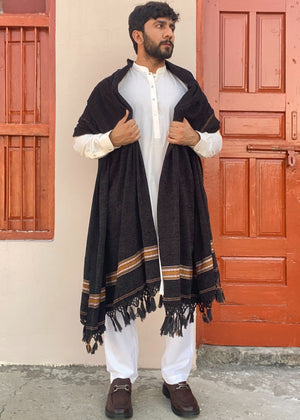 Kamaal Khan Velvet Soft Dhussa Shawl For Men - Black