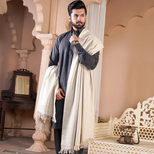 Off-White Bannu Wool Shawl - Deenaar
