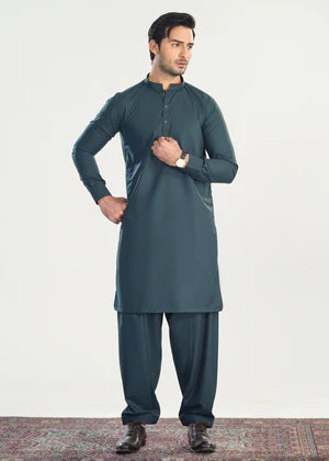 Muraqsh Sea Green Blended Suiting Kameez Shalwar - Men