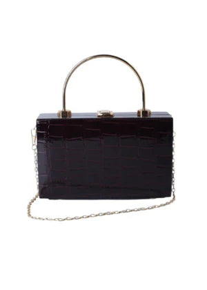 ELEGANCE CROC-EMBOSSED ESPRESSO CLUTCH - MHW Bags